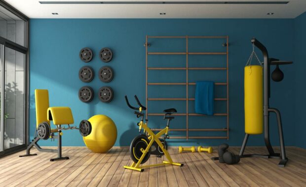 Home gym painted a bright red, Benjamin Moore, Interior Paint near Webster Groves, Missouri (MO)